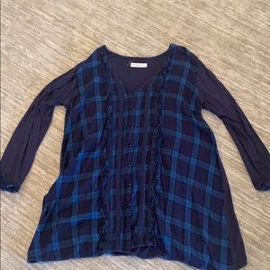 Anthropologie Artisan and Luxe blue tunic Large